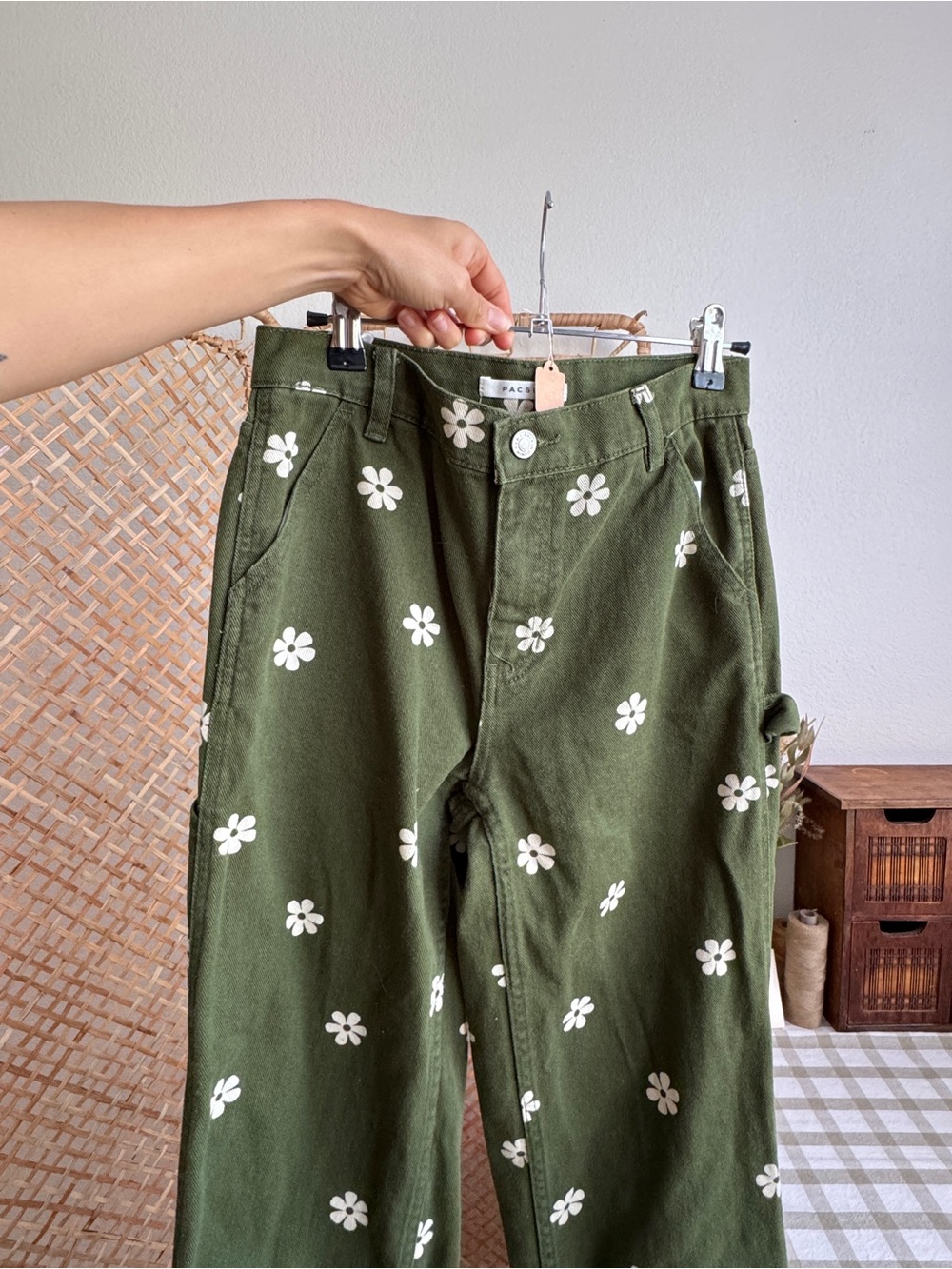 PacSun Green Floral Baggy Carpenter Straight Leg Jeans - Picture 6 of 7
